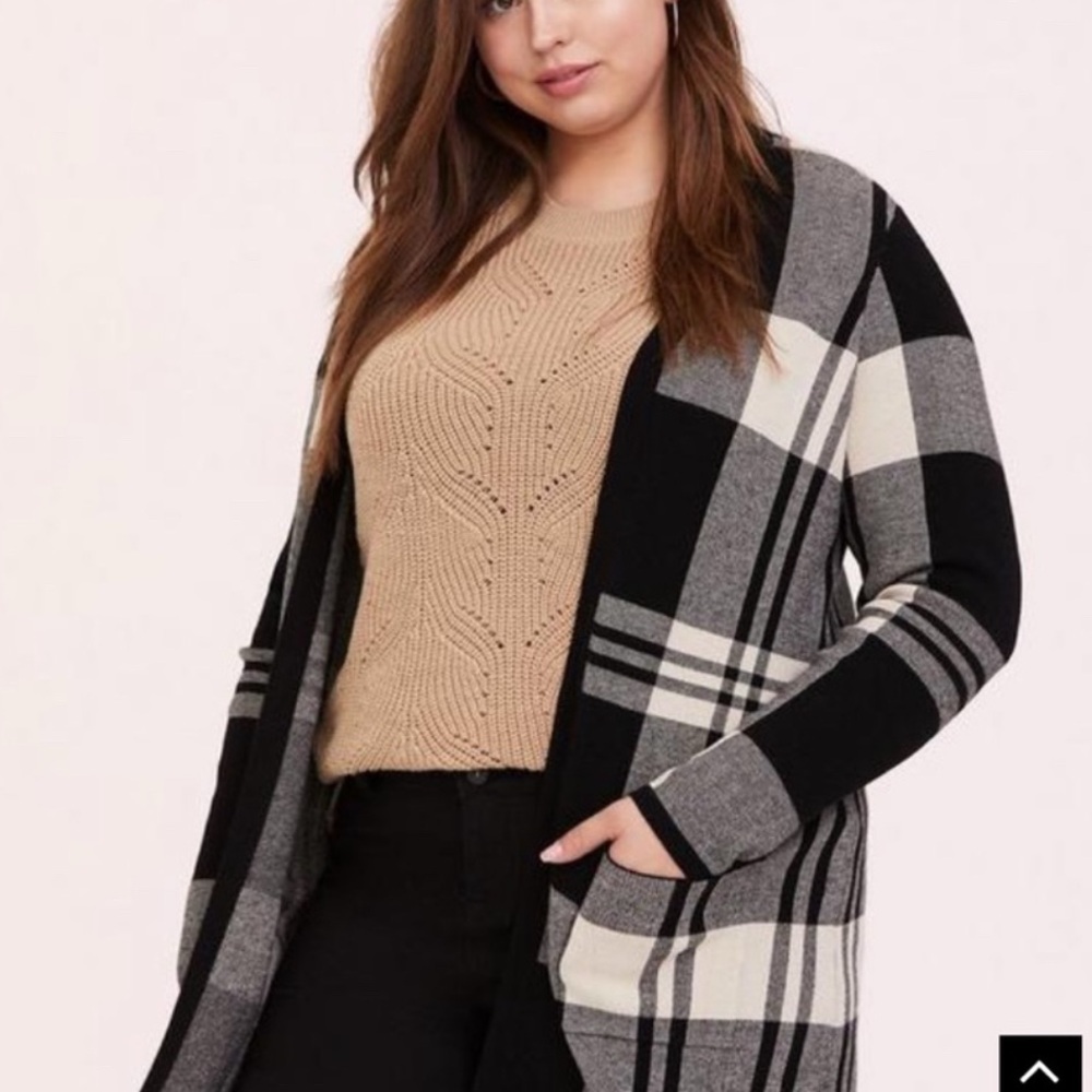 Torrid Black and Gray Plaid Cardigan